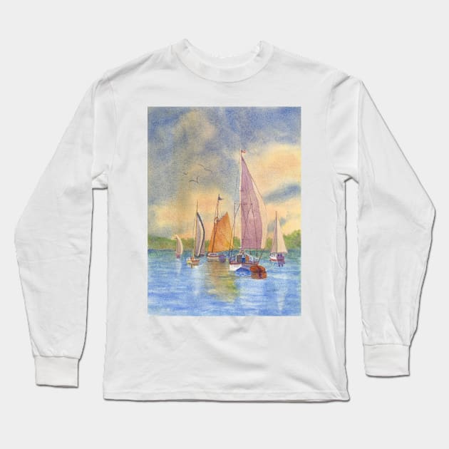 Sailing at Sunset Mt Desert Island Me; Sailboat; Sailing Maine Long Sleeve T-Shirt by ROSEANN MESERVE 